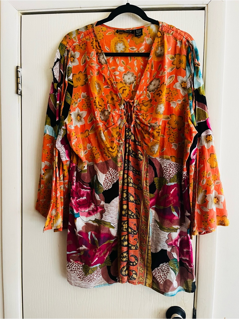Ashley Stewart Boho Gypsy Festival Hippie Art Teacher Patchwork Tunic Blouse 16